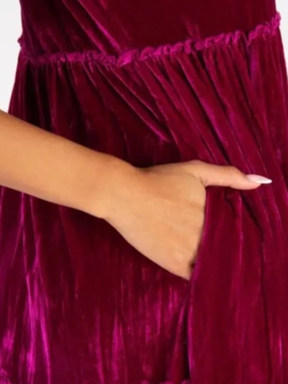 Natural Life Karlie Magenta Sleeveless Tiered Velvet Maxi Dress - Picture 3 of 9